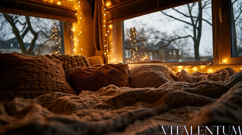 Cozy Bedroom with Pillows and Blankets AI Image