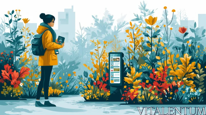 Digital Illustration of Woman in Field of Flowers AI Image