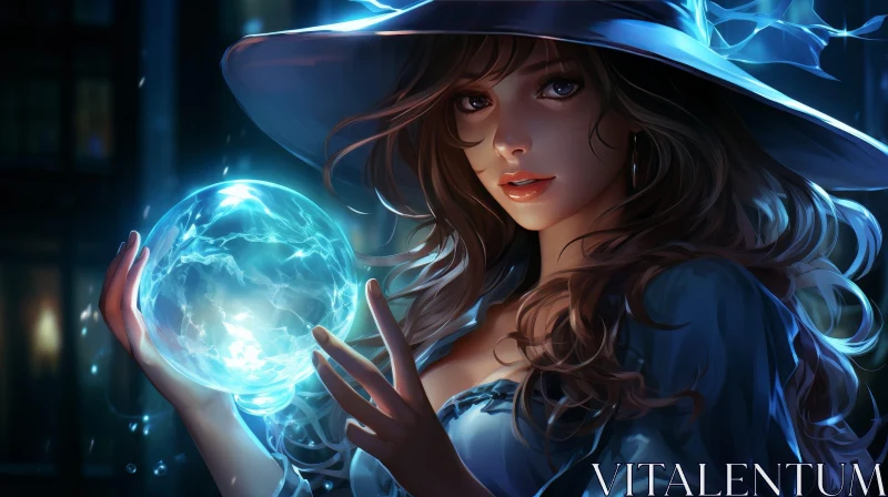 Enchanting Young Woman with Glowing Orb AI Image