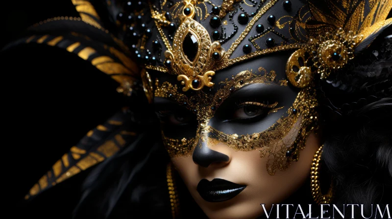 Enigmatic Woman in Venetian Mask Portrait AI Image