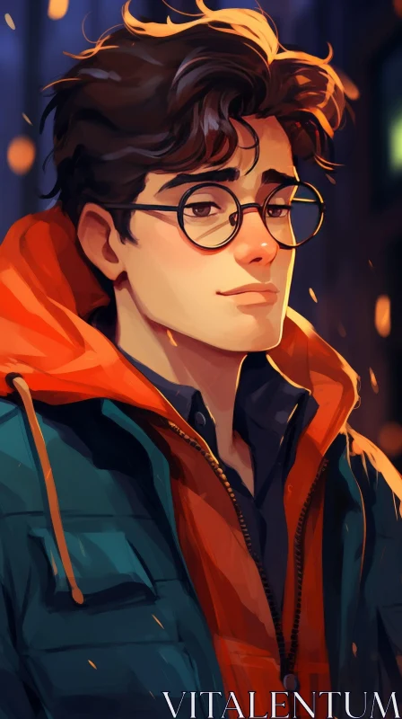 AI ART Friendly Young Man Portrait in Blue and Orange Jacket