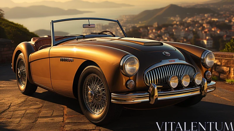 Golden Brown Austin-Healey 100-4 Sports Car in Cityscape AI Image