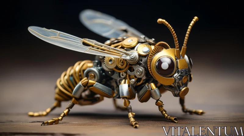Golden Mechanical Bee - A Fusion of Retrofuturism and Timeless Mythology AI Image