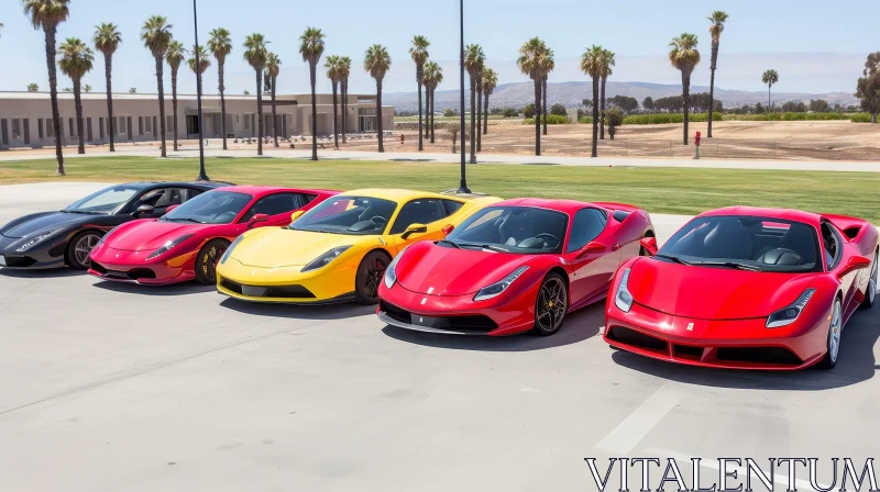 Luxury Sports Cars in Colorful Parking Lot AI Image