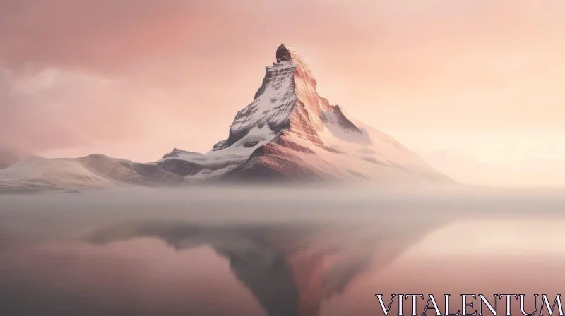 Majestic Snow-Capped Mountain and Serene Lake Landscape AI Image