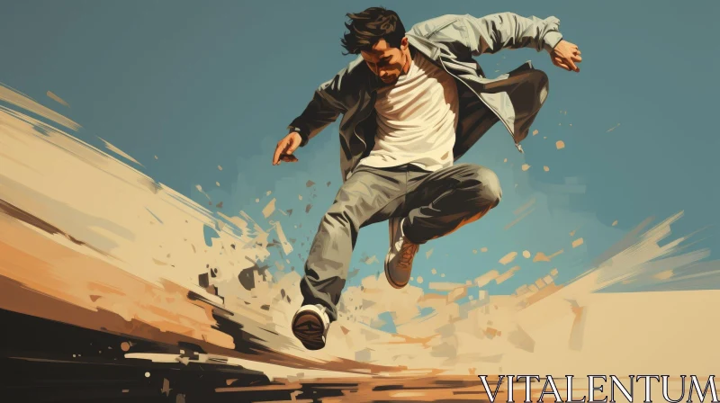 AI ART Man Jumping Over Crack - Sport Illustration