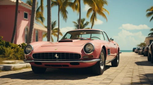 Pink Vintage Ferrari 250 GT Lusso in Tropical Setting