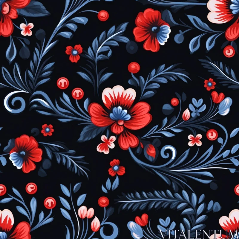 Red and Blue Floral Traditional Pattern AI Image