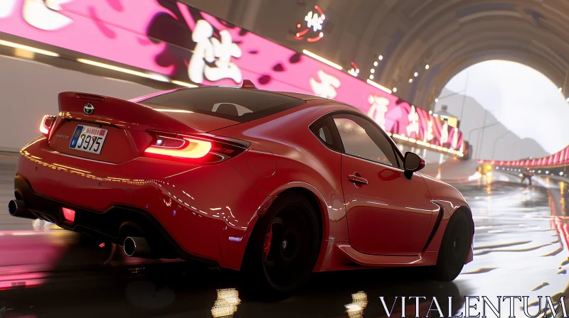 AI ART Red Sports Car Speeding Through Tunnel