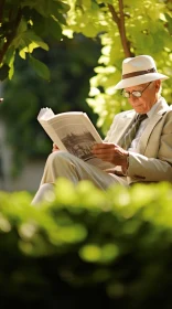 Senior Man Reading Newspaper in Park