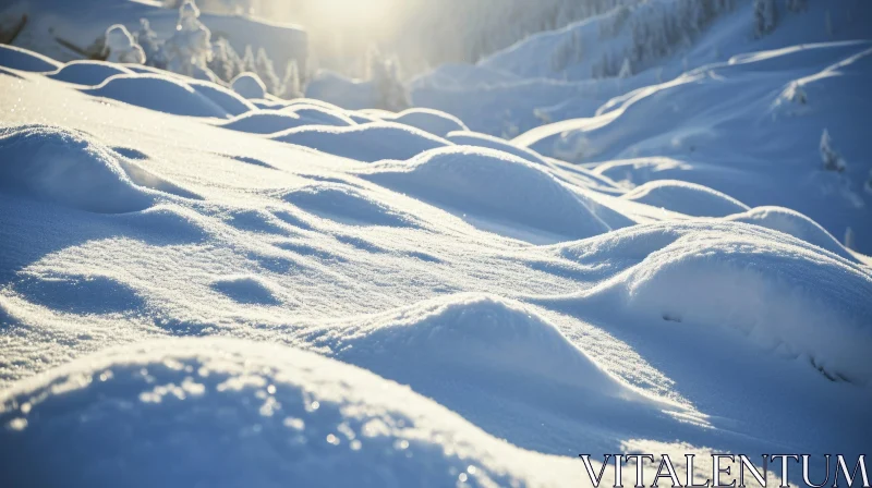 Serene Winter Scene: Snow-Covered Field with Sun AI Image