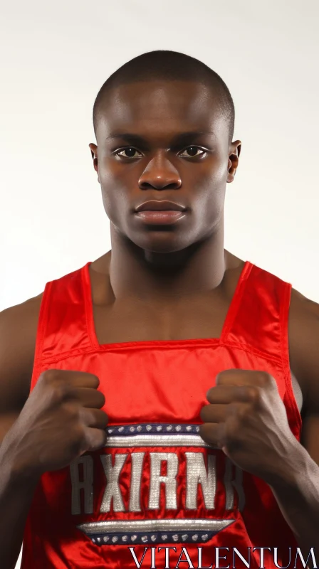Serious African-American Man in Red Tank Top AI Image
