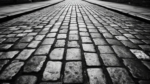 Timeless Black and White Cobblestone Street with Architectural Buildings