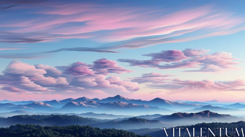 AI ART Tranquil Mountain Range Sunset Landscape