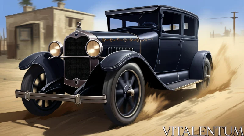 AI ART Vintage Black Car Racing Through Desert