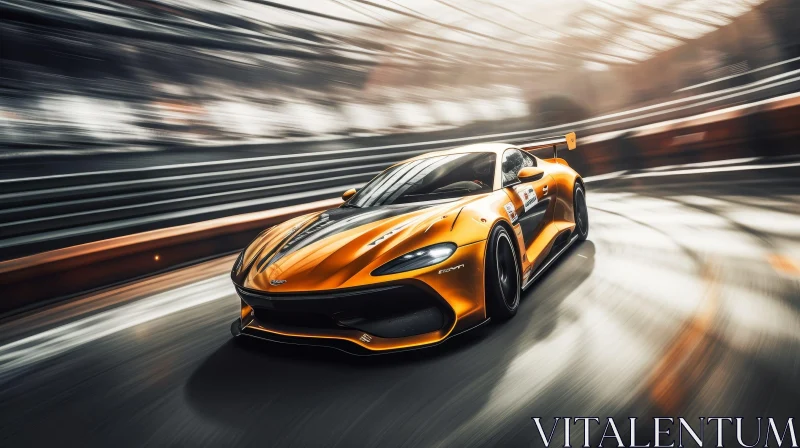 Yellow Sports Car Racing on Track AI Image
