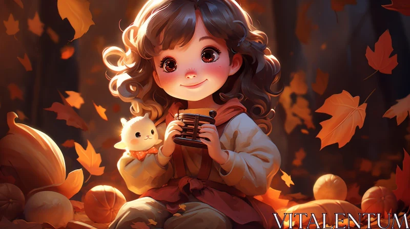 Young Girl in Forest Painting AI Image