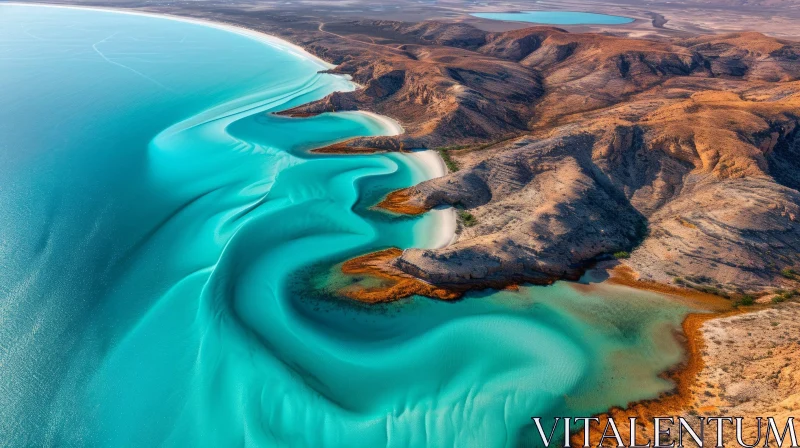 Aerial View of Stunning Turquoise Sea and Sandy Beach AI Image