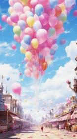 Anime Aesthetic Cityscape with Floating Balloons - Magical Girl Theme