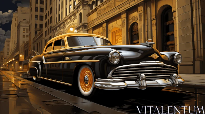 Black Car Illustration: Capturing the Essence of Golden Age with Hyper-Realistic Rendering AI Image