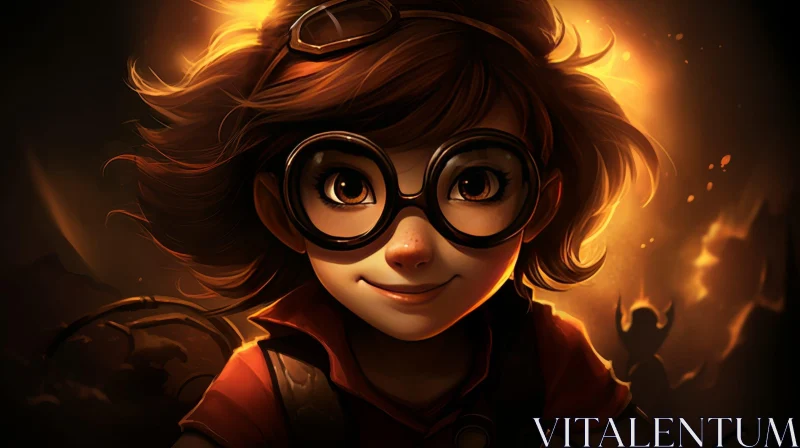 Charming Young Girl Portrait in Steampunk Cartoon Style AI Image