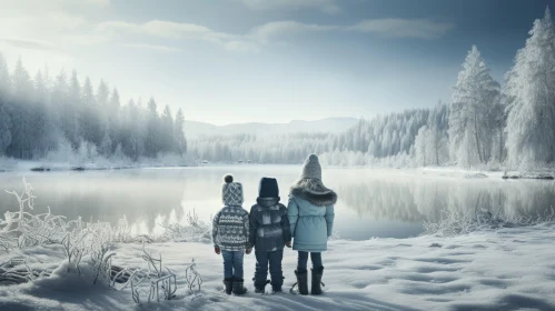 Children by Frozen Lake