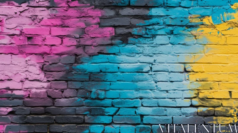 Colorful Brick Wall: Abstract Composition with Vibrant Paint and Graffiti AI Image