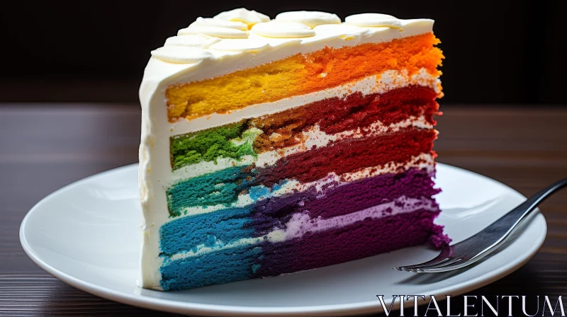 AI ART Colorful Rainbow Cake Slice on White Plate