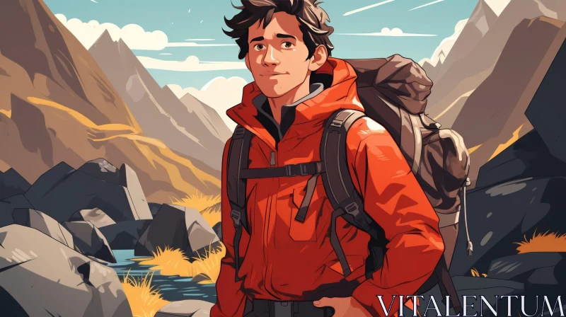 Confident Young Male Hiker on Mountain Trail AI Image