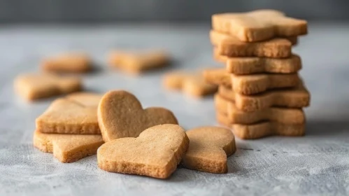 Delicious Heart and Star Shaped Cookies on Stone Surface