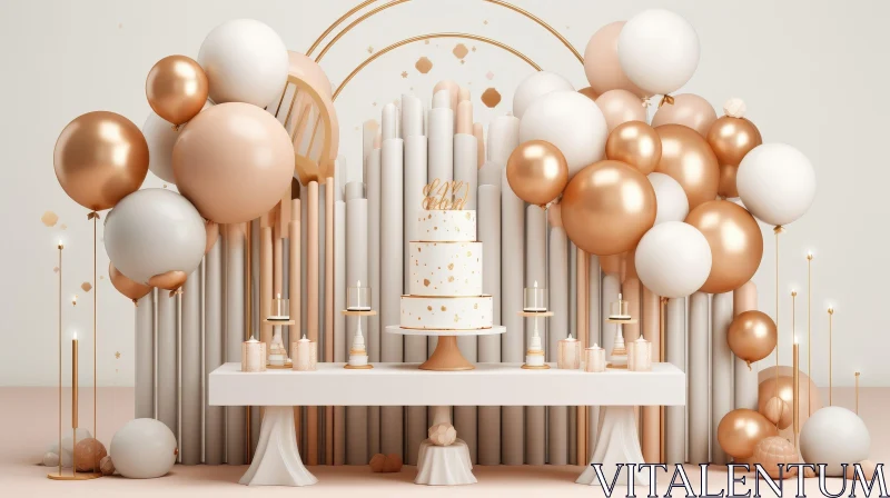 Elegant Birthday Party 3D Rendering AI Image