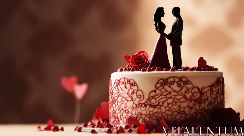 Elegant Three-Tiered Wedding Cake with Bride and Groom Figurine AI Image