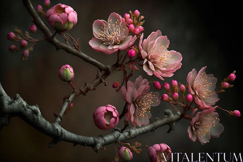 Enchanting Chinese Flowers on Dark Branch | Sony Alpha A1 AI Image