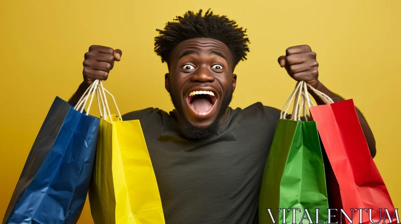 Excited African-American Man Enjoying a Shopping Spree AI Image