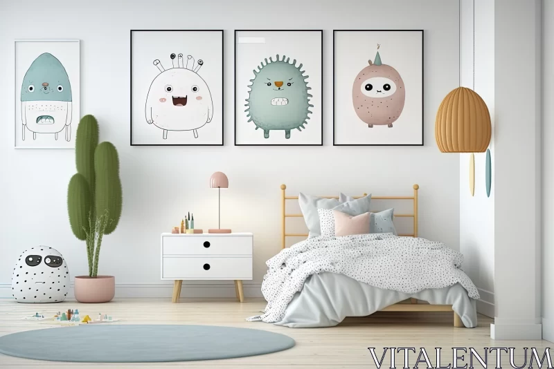 Monsters in a Child's Bedroom: Photorealistic Renderings with Minimalist Staging AI Image