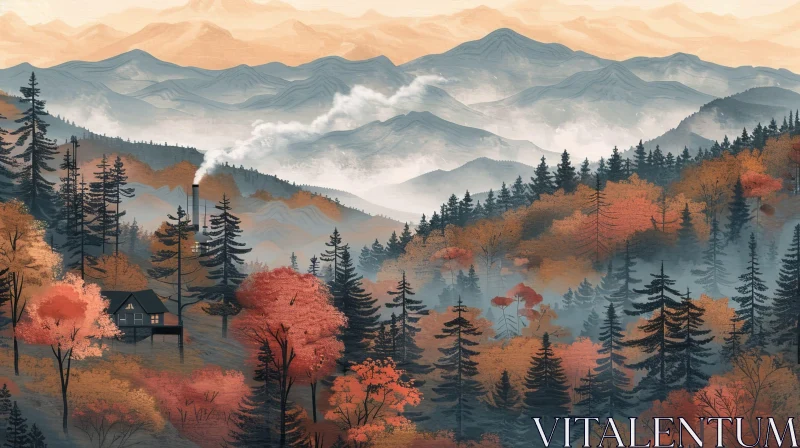 AI ART Mountain Valley in Fall Landscape