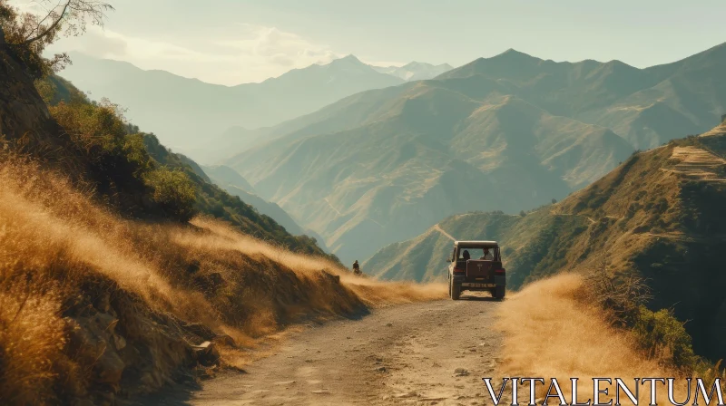 Scenic Mountain Drive: Dusty Road in Majestic Landscape AI Image