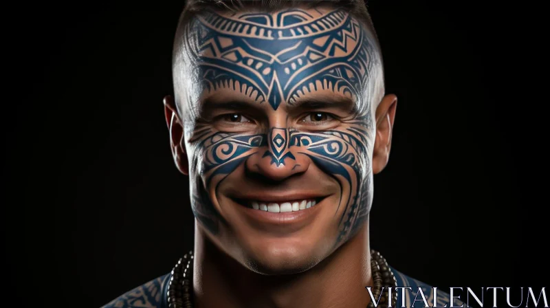 Smiling Young Man with Polynesian Tattoo AI Image
