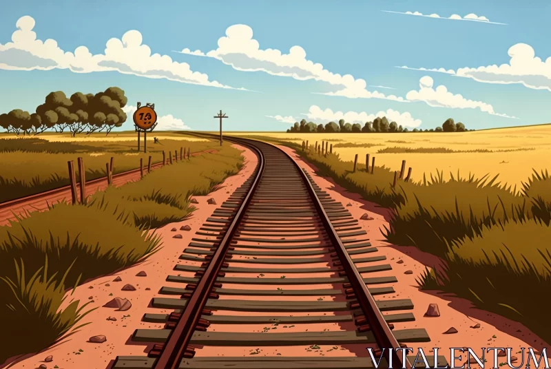 Train Tracks in Countryside Landscape - Captivating Illustration AI Image