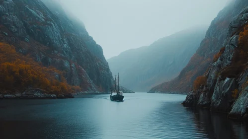Tranquil Boat Sailing in Snowy Fjord