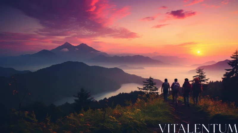 Tranquil Sunset Mountain Landscape AI Image