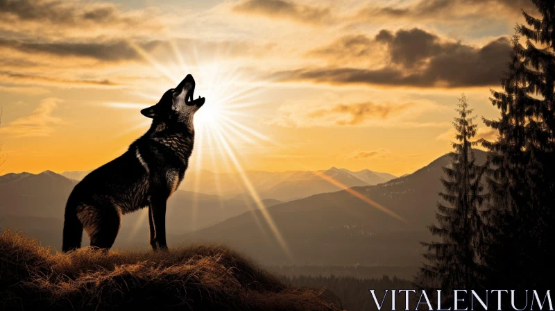 Wolf Howling at Moon - Dramatic Nature Scene AI Image