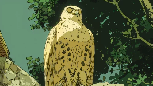 Cartoon Falcon Illustration on Branch