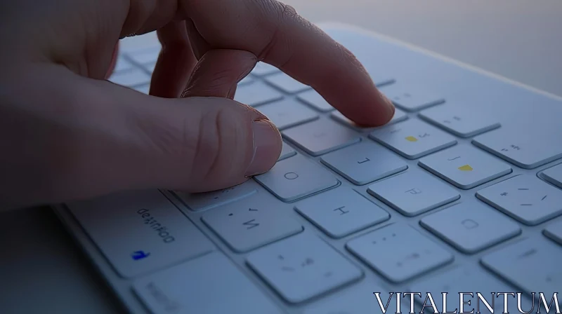Close-up of Finger Pressing O Key on Backlit White Keyboard AI Image