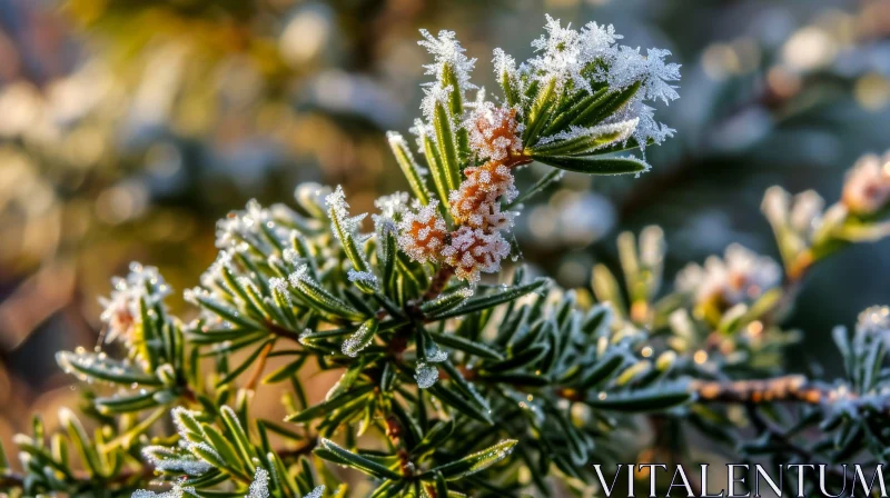 Close-Up of Frost-Covered Fir Tree Branch AI Image
