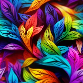 Colorful Abstract Leaves Pattern on Blue Background