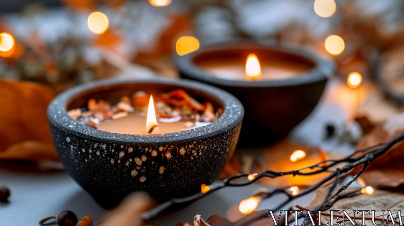 Cozy Autumnal Atmosphere with Burning Candles AI Image