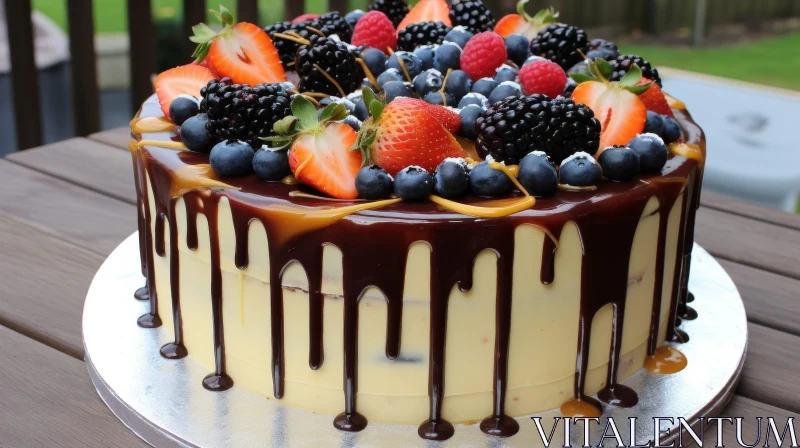 Delicious Berry Cake with Chocolate Ganache AI Image