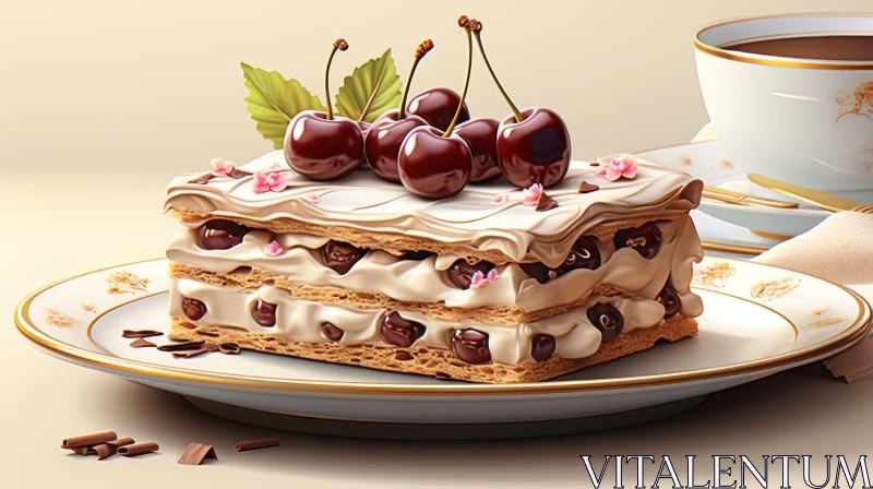 AI ART Delicious Mille-Feuille Pastry with Fresh Cherries