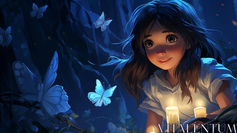 Enchanted Forest Girl with Butterflies AI Image
